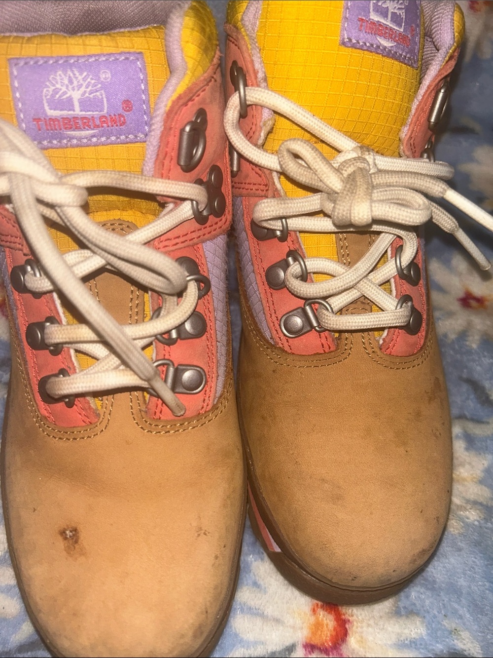 Timberland Kids' Multi-Color Waterproof Hiking Boots - Brown/Pink/Yellow